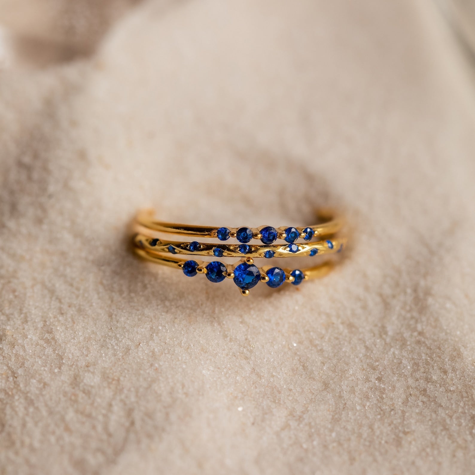 Sapphire Stacking Ring Set: Ocean-Inspired Elegance